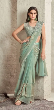 Fancy Blue saree Satin silk saree