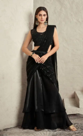 Fancy black saree Satin silk saree