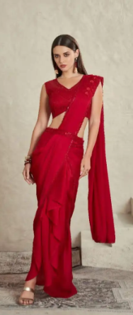 Fancy red saree Satin silk saree